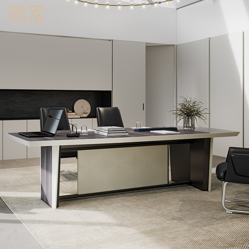Luxury Conference Table Long Table Desk Solid Wood Baking Lacquered Rectangular large minimalist Hyundai Negotiations table and chairs Combined-Taobao