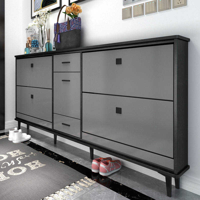 Italian minimalist solid wood multi-layer tipping bucket ultra-thin shoe cabinet narrow home door entry porch cabinet storage hall cabinet