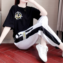 Net Red Tide brand short sleeve sports suit women 2021 summer New loose fashion slim casual T-shirt two-piece set