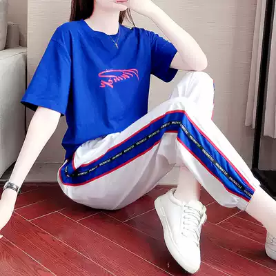 2021 new summer net red sports suit women's short-sleeved student wild short T-shirt nine-point pants casual two-piece