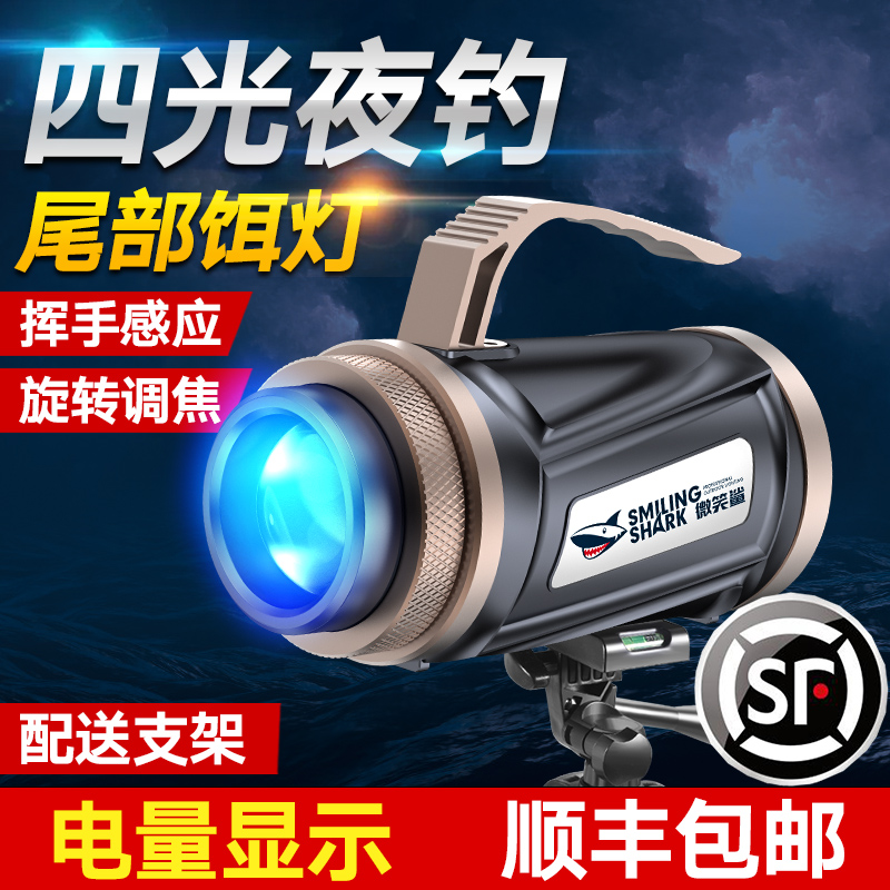 Night Fishing Light Blue Light Fishing Night Light High Power Light Riding Super Bright Bright Light Waterproof Charged Purple Light Wild Fishing Far Spotlight