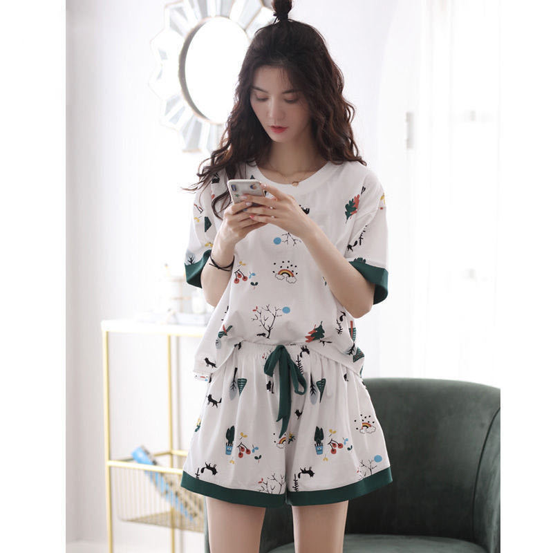 Pajamas women's summer new Korean version short-sleeved cute cartoon casual loose ins student ladies home clothes suit