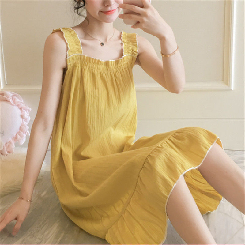 Sling pajamas women's summer loose thin section short-sleeved vestless skirt Korean version sweet and cute student holding baby bag nightdress