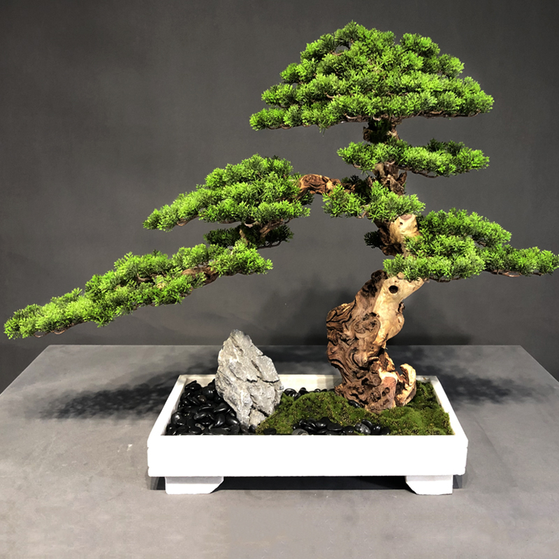 New Chinoiserie Welcoming Pine Bonsai Simulated Pine Tree Potted Fake Tree Living Room Entrance Hall Interior Decoration Landscaping Zen Ornaments