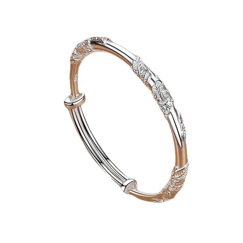 Light Luxury Floral Bracelet for Women, Solid, Youthful Style, Niche Design, Push-Pull Antique Bracelet, Gift for Girlfriend's Birthday