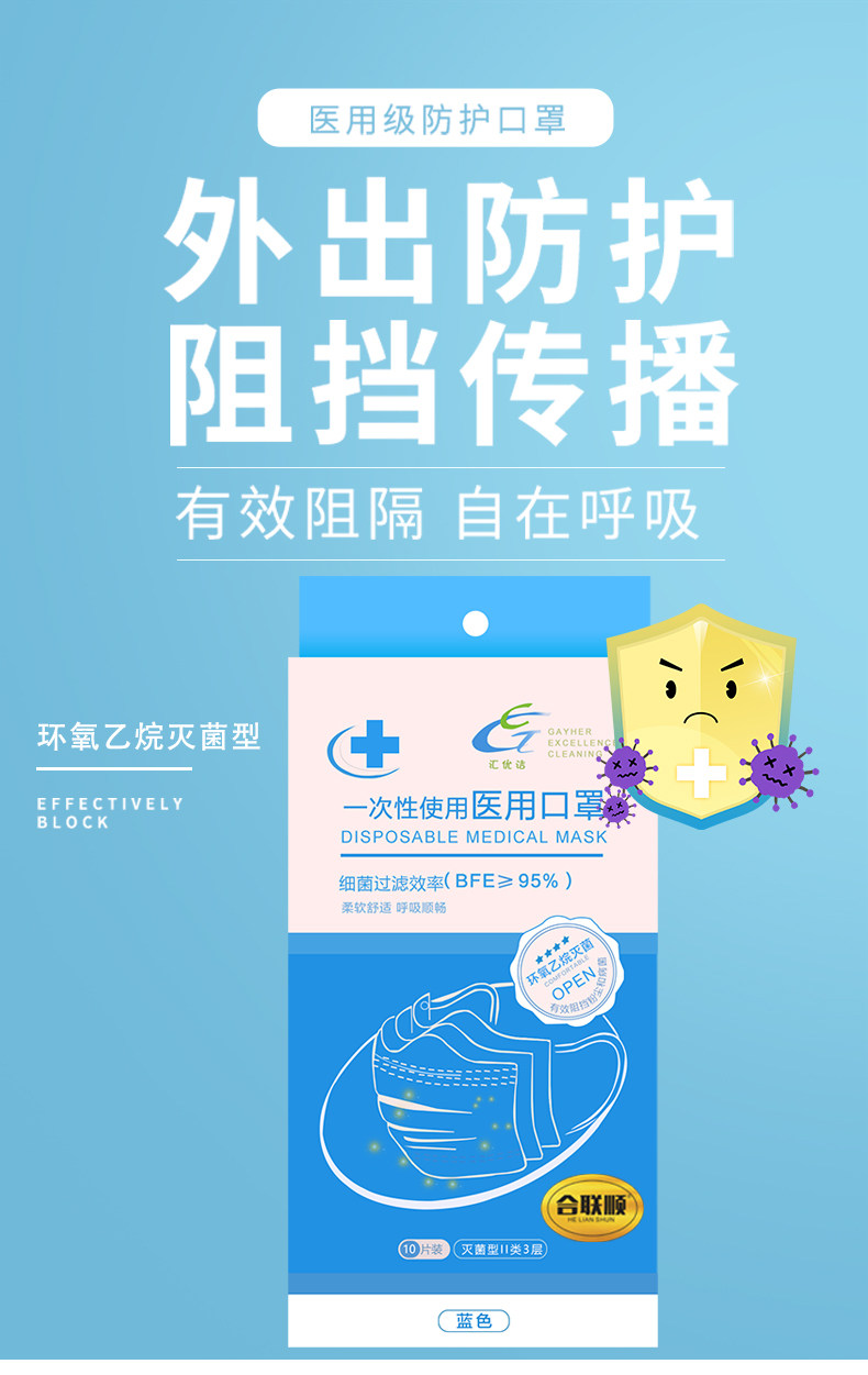 合联顺 一次性医用口罩 30只 宽耳带设计 图1