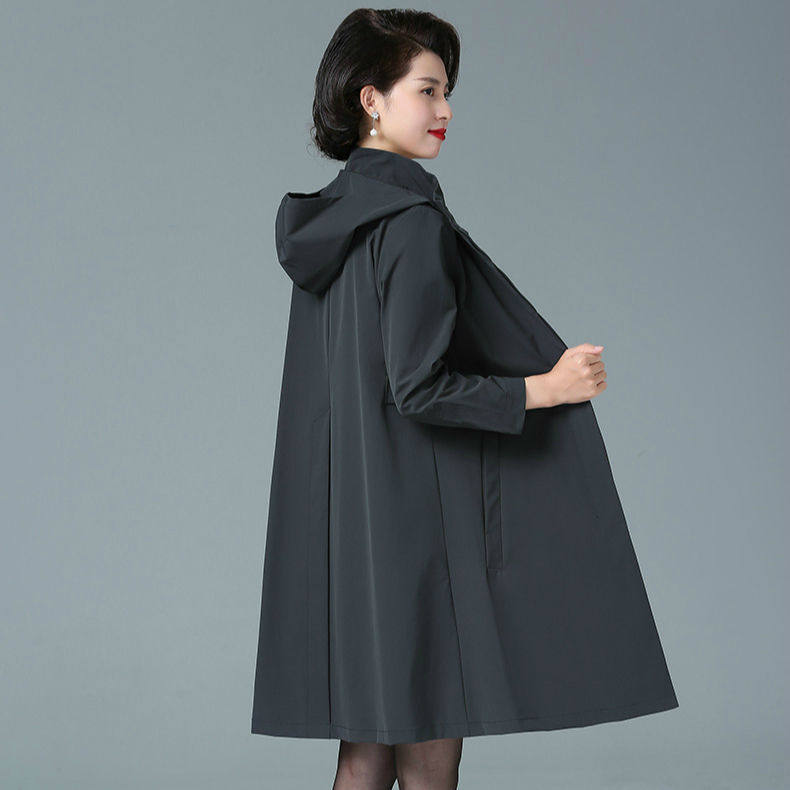 Cotton trench coat women's hood mid-length small size fat mm Korean version autumn February August coat versatile foreign