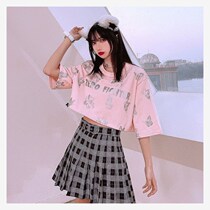 A long and a short couples coat national tide short sleeve T-shirt ins Tide brand bear butterfly print wild loose top summer