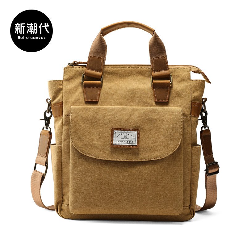 New Tide Generation Men's Bag Handbag handbag Single shoulder inclined satchel handbag Hand business canvas briefcase Men's casual computer bag