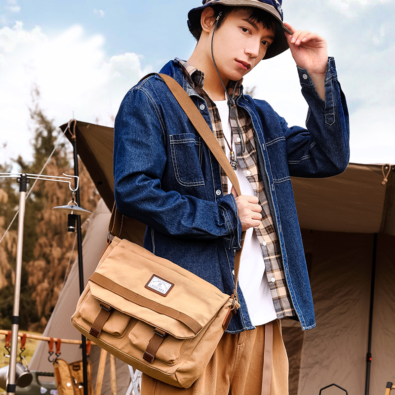 Canvas Skew Satchel Bag Men's Large Capacity Brief Mailbag Casual Junior High School Student Bag Single Shoulder Bag Girl's satchel-Taobao