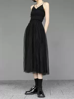 2021 summer new Joker skinny black suspender skirt base skirt strap mesh gown dress long dress women