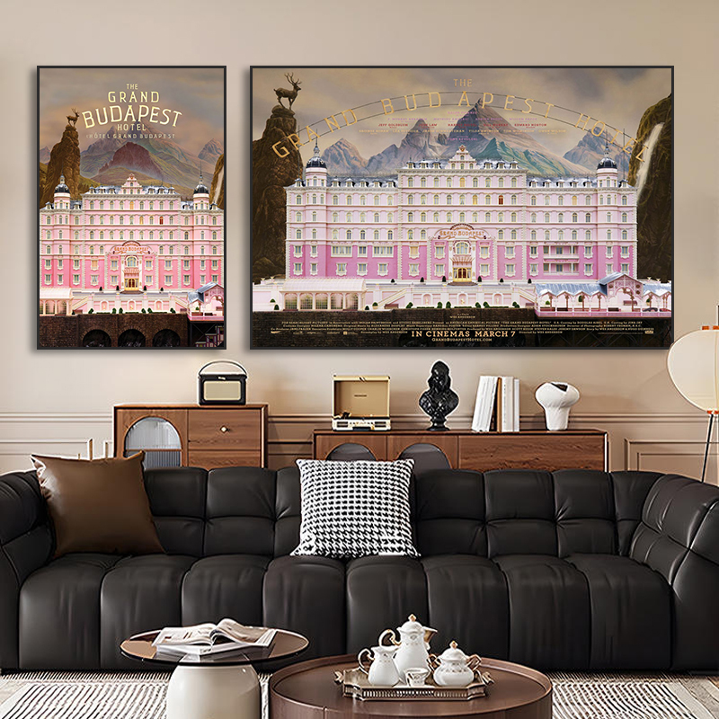 Grand Budapest Hotel Decorative Painting French Castle Pink Living Room Hanging Painting Bedroom Room Vintage Architectural Mural
