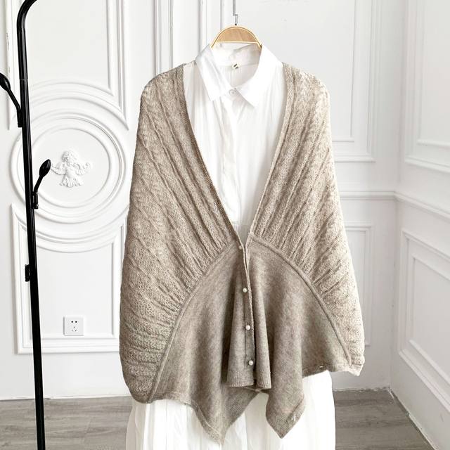 Knitted shawl women's spring and autumn dual-use scarf pearl button bat sleeve cardigan summer air-conditioned room shoulder and neck