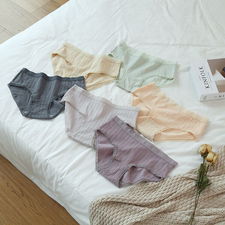 Give me a dozen~ Women's solid color cotton vertical stripes soft, comfortable and breathable good underwear women's triangle