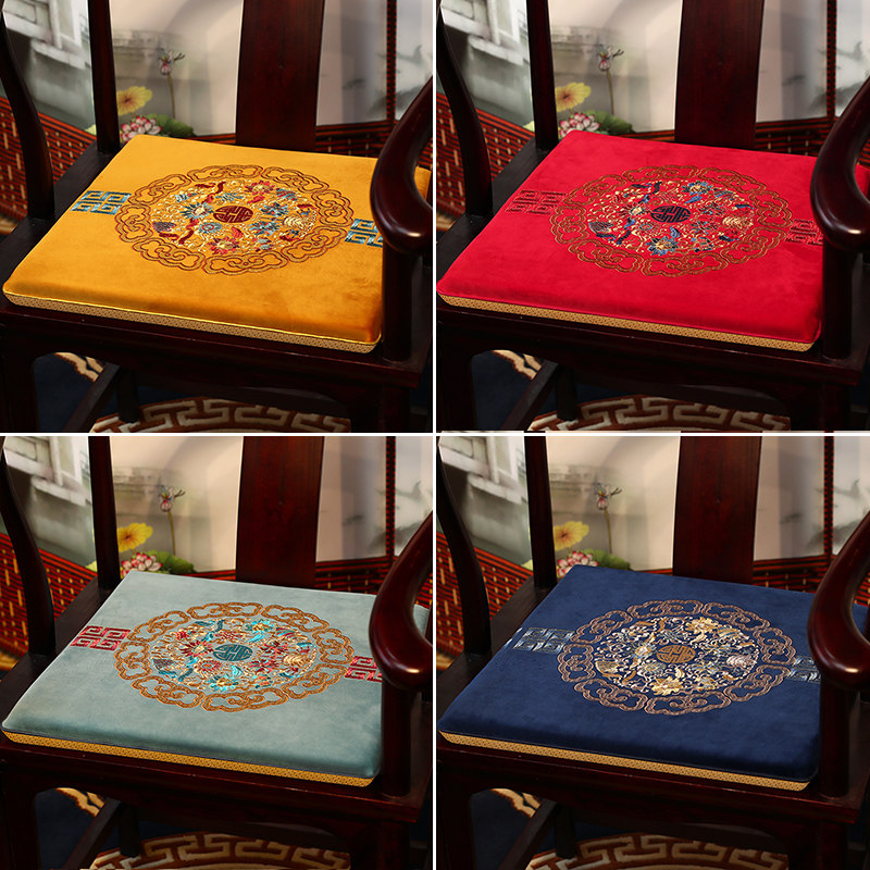 New Chinese velvet cushion solid wood Taishi chair official chair dining chair cushion non-slip antique tea art chair cushion can be customized