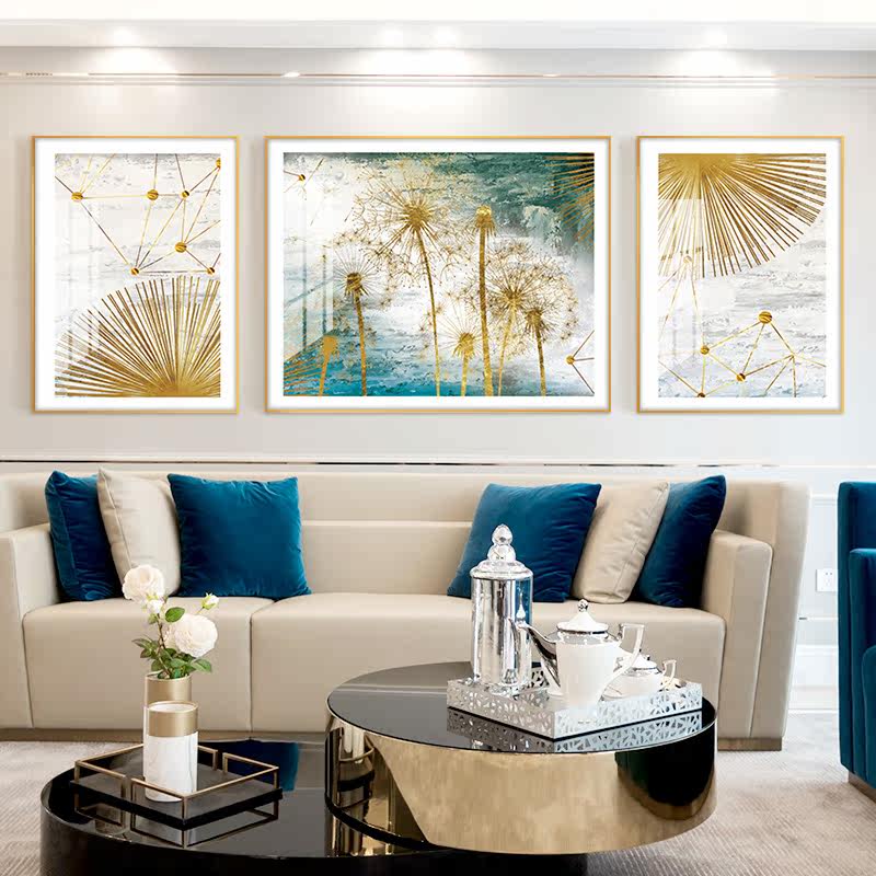 Living room decoration painting modern minimalist sofa Background wall frescoed Nordic triptych inlaid diamond crystal porcelain painting abstract hanging painting