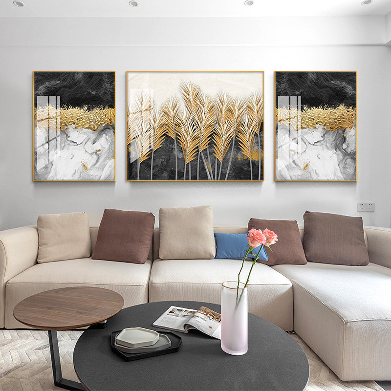 Golden Harvest Modern Minimalist Living-room Decoration Painting American Sofa Background Wall Hung Painting Triptych Porcelain Mural Painting