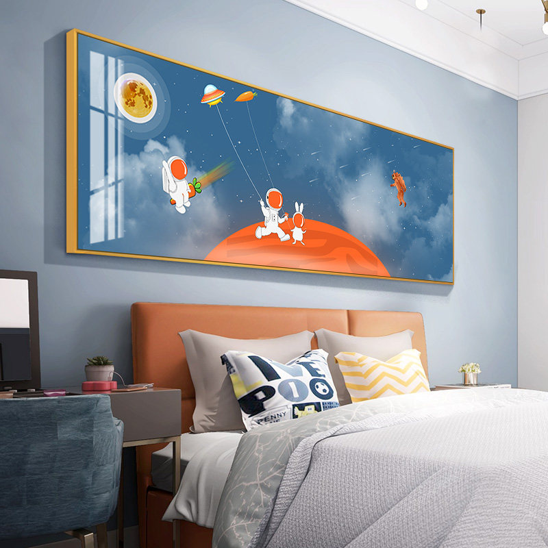 Roaming space children's bedhead decorated modern minimal bedroom crystal porcelain painting living room hanging painting crystal china fresco