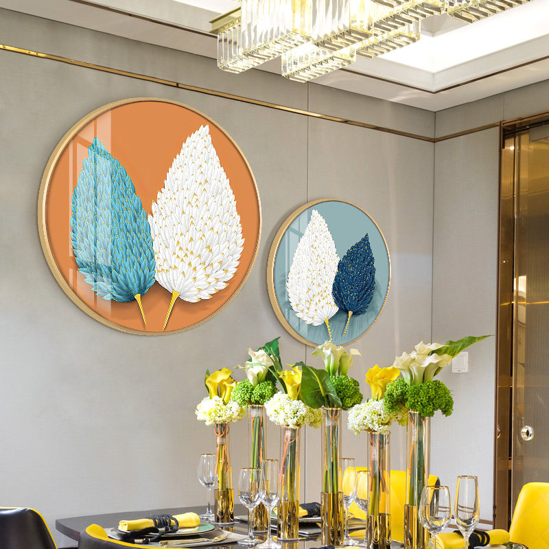 Xuan Guan Painting Round Entrance Corridor Aisle Decoration Painting Feather Art Hanging Painting Dining Room Decoration Painting Wine Cabinet Crystal Porcelain Painting