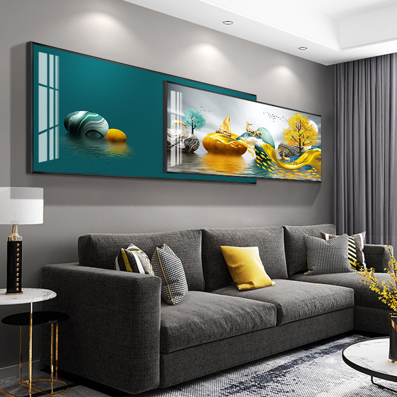 Modern minimalist living room decorative painting atmospheric light luxury sofa background wall hanging painting superimposed mural inlaid diamond crystal porcelain painting