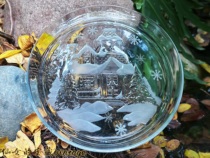 Vintage | French arcoroc-Winter Snow House-Frosted Relief Glass Bounty Tray Decorated Pan Fruit Tray
