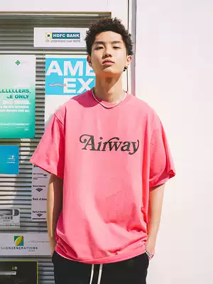 AIRWAY basic font short sleeve T-shirt national tide summer round neck simple solid color inner clothes loose men and women couples