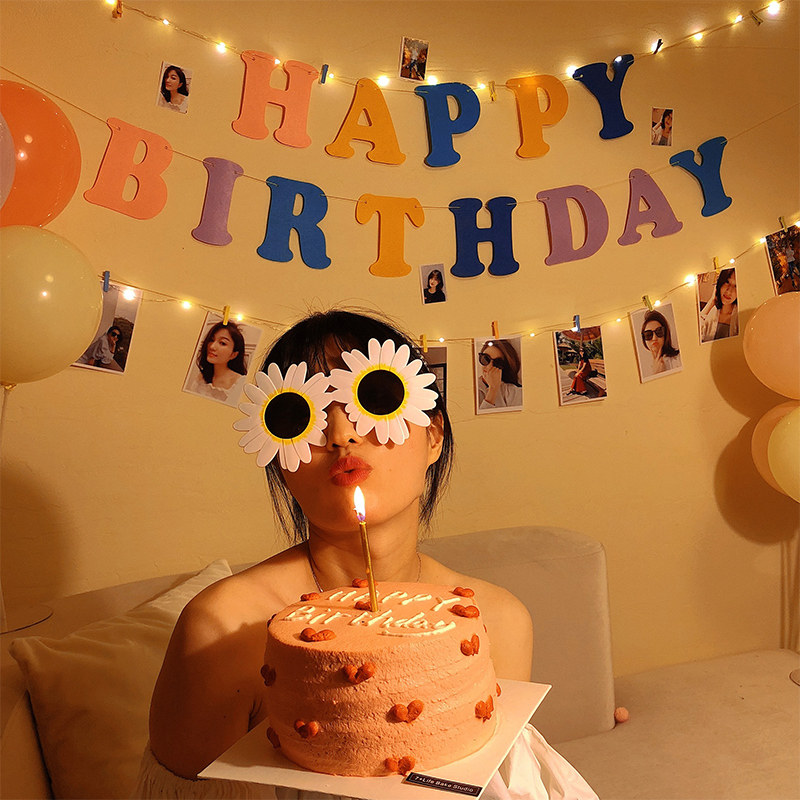 ins wind birthday decoration scene arrangement background wall color flag props tennis red happy birthday children pull flag party