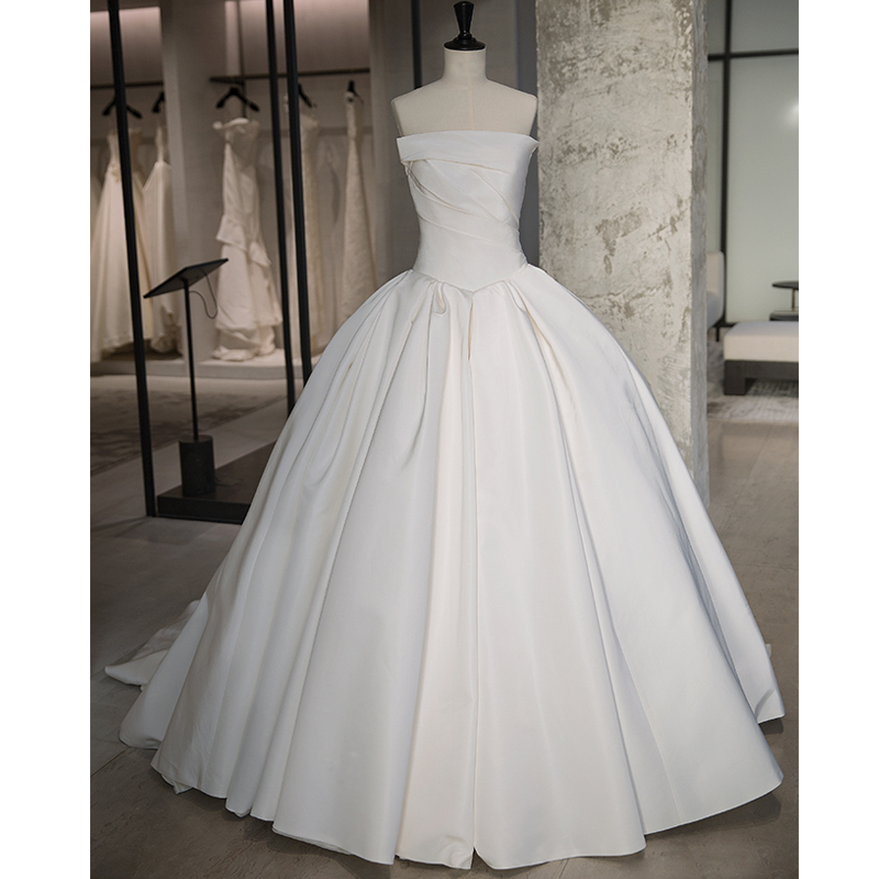 Satin Staple Wedding Dress Bridal Gown 2022 New Style 2021 Tug Back Retro Door Yarn Light Little Sub Trowel