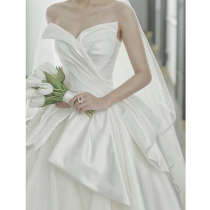 Satin main wedding gown 202221 new bridal tug style light out of the door yarn retro little subgirl trowel