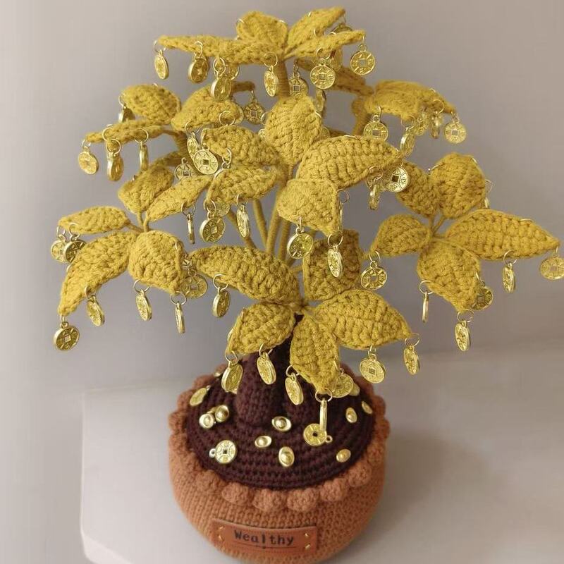 Golden Money Tree, Good Luck and Prosperity, Desktop Ornament Gift, Yarn Crochet DIY Material, Ingot Money Tree Golden Money Tree, Good Luck and Prosperity, Desktop Ornament Gift, Yarn Crochet DIY Material, Ingot Money Tree