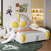 Ultraman childrens bed modern simple silicone leather bed bedroom boys double bed with guardrails teen leather art bed