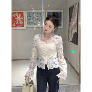 SHAOER【白茶琉璃】韩系V领内搭镂空蕾丝软糯打底衫S725E19547