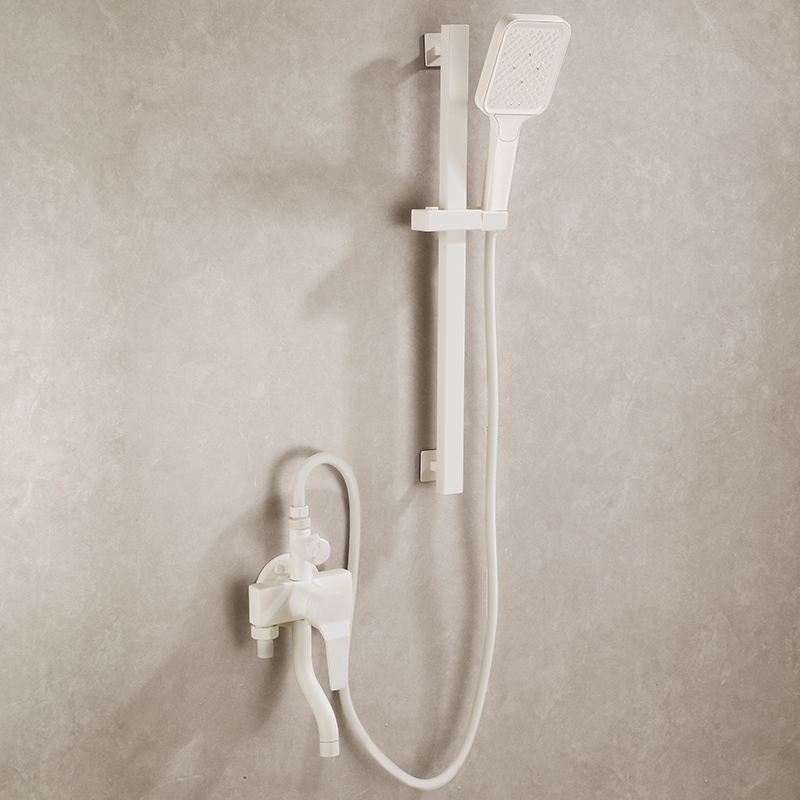 Exposed Cream White All-Copper Simple Showerhead with Bottom Outlet, Bathroom Rain Shower with Adjustable Hot and Cold Water, Surface-Mounted
