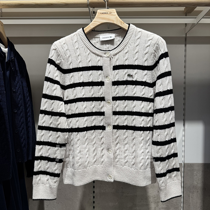Af2514 French Crocodile Lacoste Women's Clothing 25 New Autumn Style Casual Wool Stripesd Sweater Knitted Cardigan