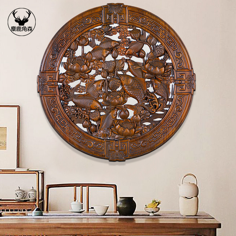 East Yang Wood Carving Pendant Chinese Wall-mounted Solid Wood Engraving Process Gift Pendulum Decoration Living Room Imitation Antique Pendant Decoration Painting