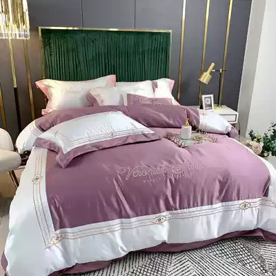 (Q BB) cotton four-piece European kit high-grade embroidered silk quilt cover tribute satin cotton bedding