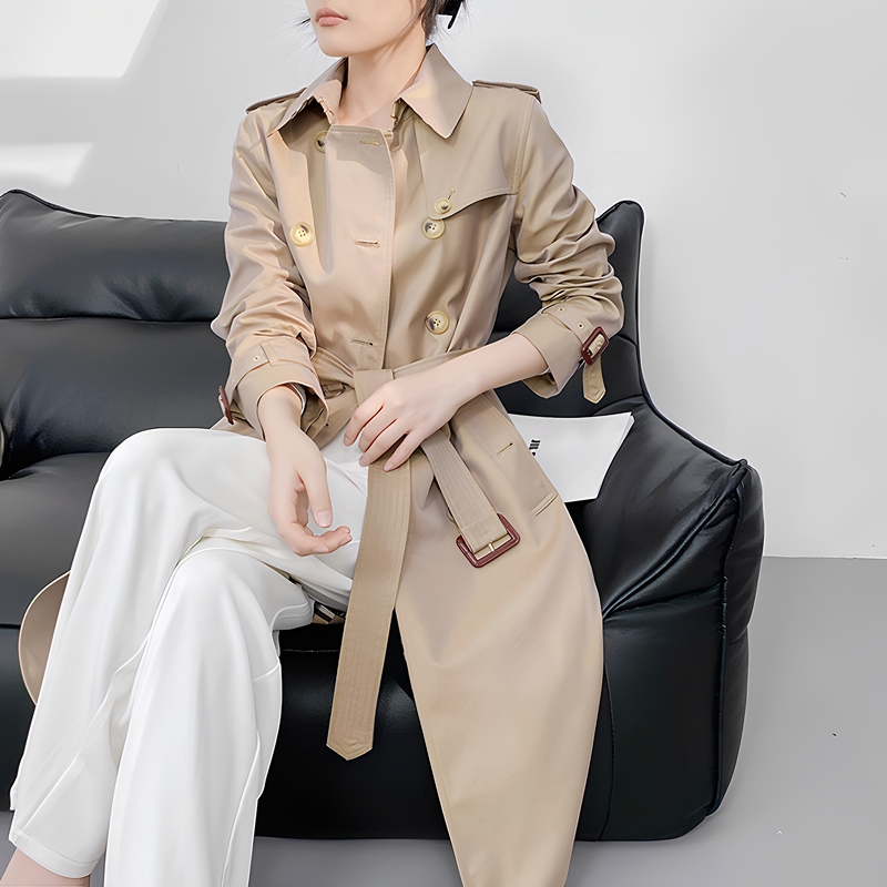 High-End Classic Trench Coat for Women, Long Style, Autumn Fashion, Slim Fit, Gabardine, High-End Feel, Khaki, British Style Coat