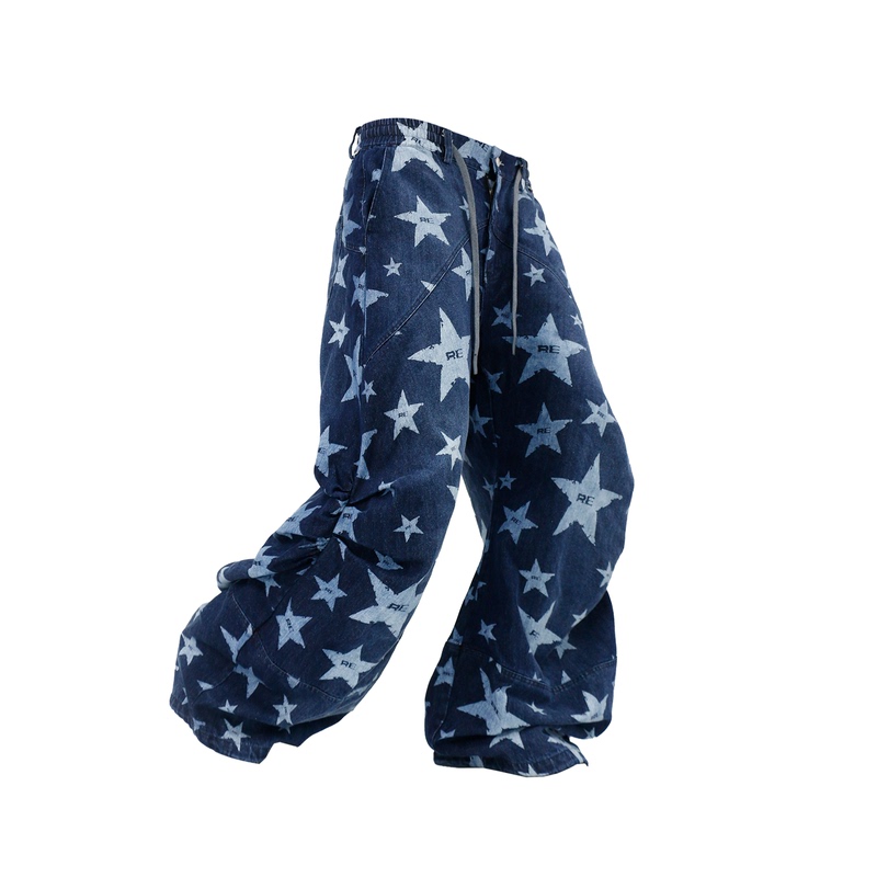 Relabel (Digger Star Print) Mottled Five-Pointed Star All-Over Print Wrinkled Workwear Denim Wide-Leg Pants Relabel (Digger Star Print) Mottled Five-Pointed Star All-Over Print Wrinkled Workwear Denim Wide-Leg Pants