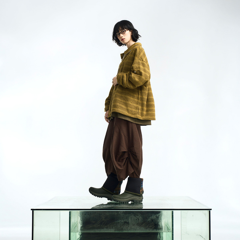Relabel (Dream Line) Thin Cashmere Yarn Yellow Jacquard Three-Dimensional Striped Multi-Form Sweater Knitwear