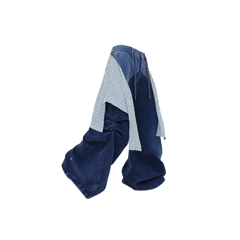 Relabel('Label) Detachable Butt Curtain Deconstructed Segmented Washed Layered Patchwork Pleated Bud Jeans
