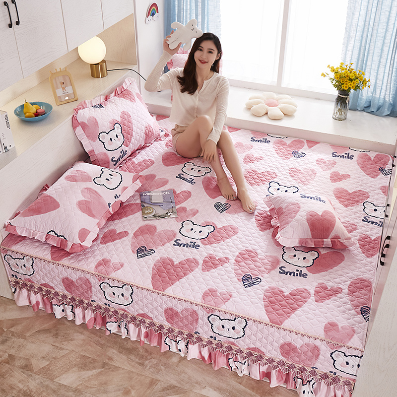 Pure cotton bed cover four seasons universal tatami special bed sheet quilted non-slip high-end large kang cover cushion cover custom