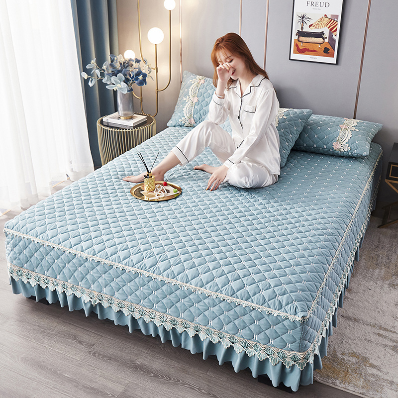 2022 new bed skirt single-piece bed apron cover quilted thickened bedspread mattress with skirt high-end custom one-piece