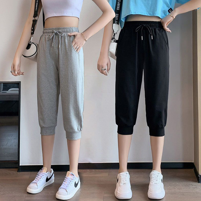 Elastic High-Waisted Harem Pants for Women, Summer Thin Loose-Fitting Jogger Pants, Casual Pants, Petite Cotton Sweatpants