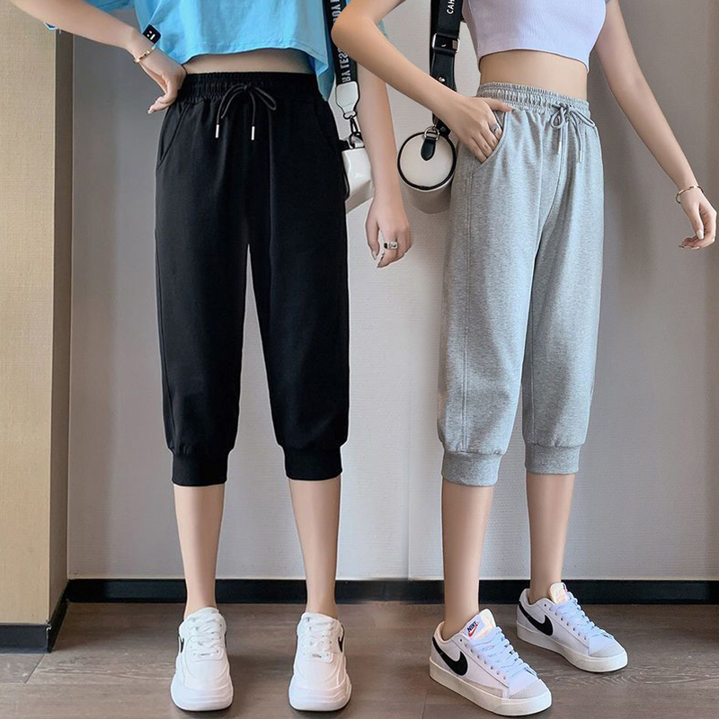 Women's Cropped Pants, Summer Thin Pure Cotton Loose Versatile Jogger Pants, Casual Mid-Length Pants, Petite Harem Pants 145