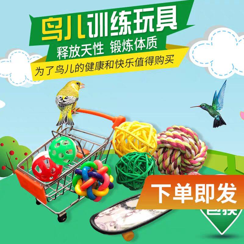 Parrot toy scooter shopping trolley rattan ball bell ball grinding teeth anti-gnawing training educational supplies