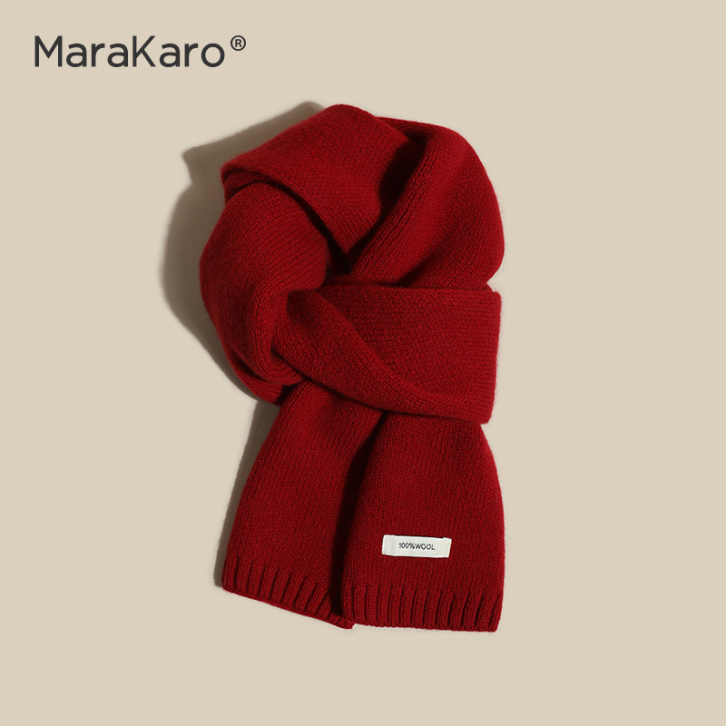 Красный шерстяной шарф Marakaro, женский осенне-зимний вязаный кашемировый шарф в корейском стиле, новинка 2025 года
