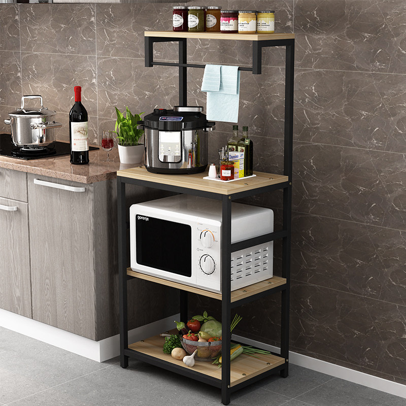 Kitchen shelf 4-layer floor-to-ceiling microwave oven rack Household multi-layer integrated cabinet shelf Seasoning tank rack Oven storage rack