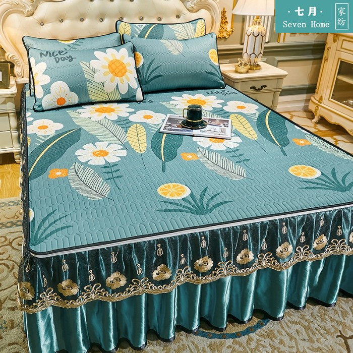 Summer latex cool mat Three sets of ice silk Air conditioning Soft bed Bed Skirt machine Machine Washable Folding Dual-use Bedcover