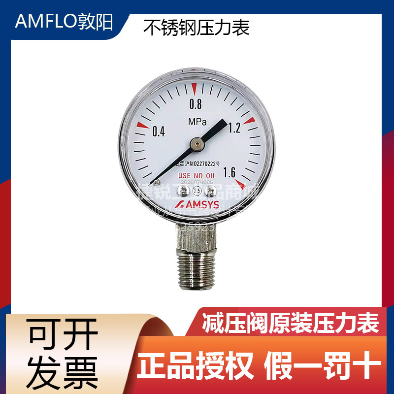 AMFLO 敦阳316不锈钢 压力表 径向 轴向 防腐1/4NPT 减压阀压力表