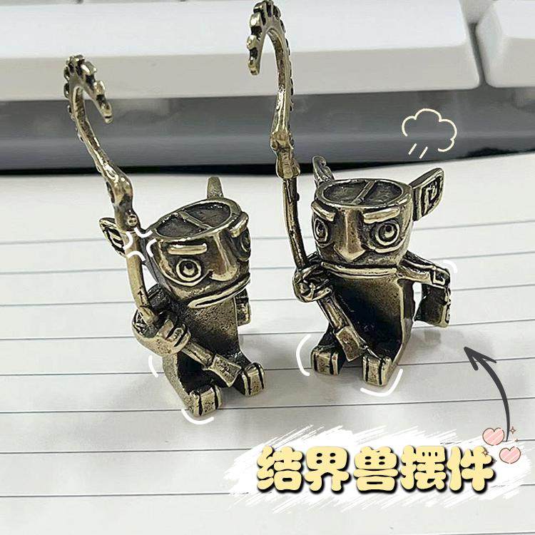 復古黃銅結界獸哪吒敖丙太乙守衛迷你人物侍衛桌面擺件古銅工藝禮品擺飾